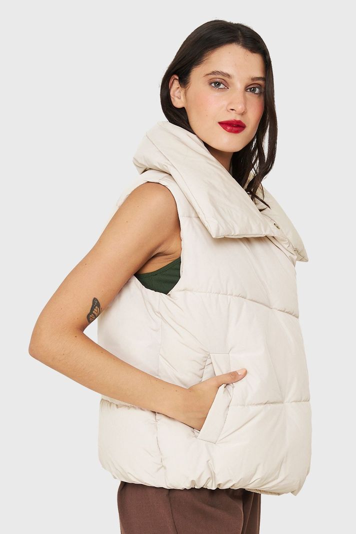 Parka Sin Mangas Imán Cuello Blanco Invierno Nicopoly-2