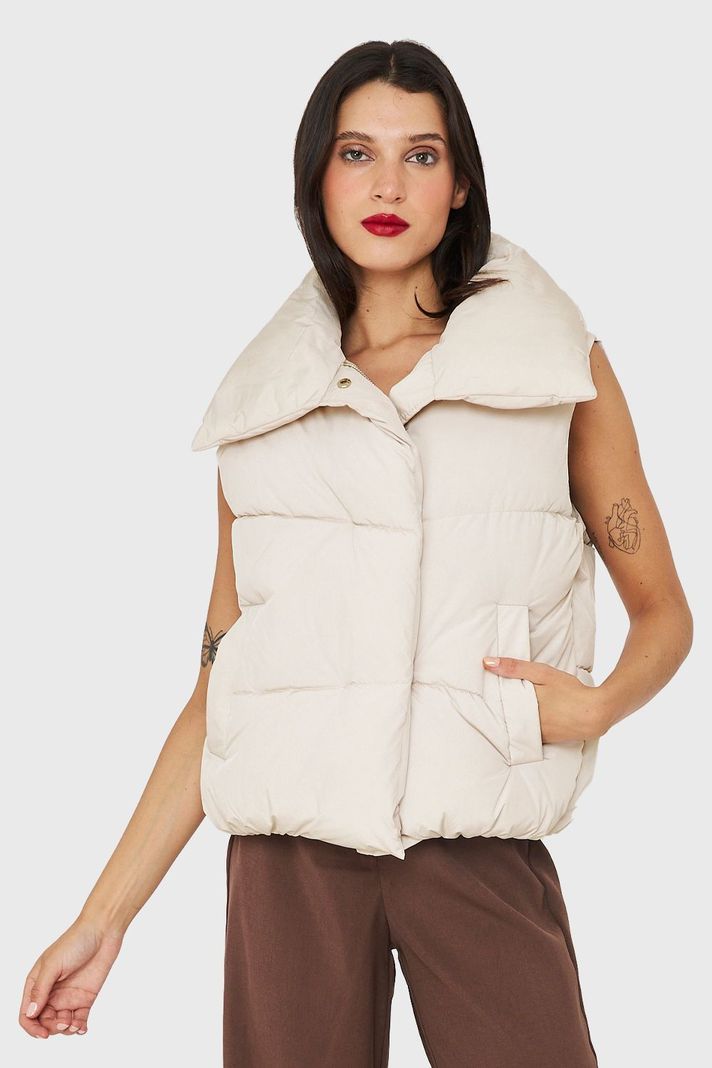 Parka Sin Mangas Imán Cuello Blanco Invierno Nicopoly-4