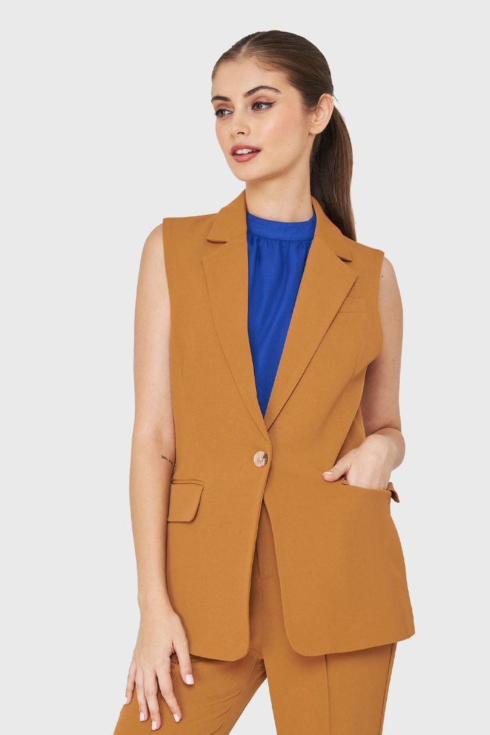 Blazer Sin Mangas Botón Lúcuma Nicopoly-4