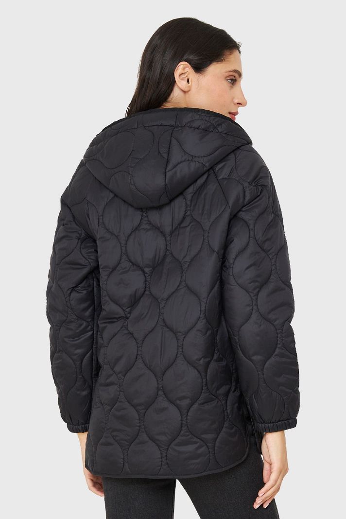 Parka Midi Tipo Quilt Bolsillos Negro Nicopoly-3