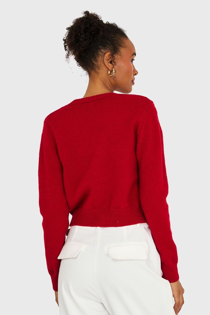 Cárdigan Crop Perlas Rojo Nicopoly-3