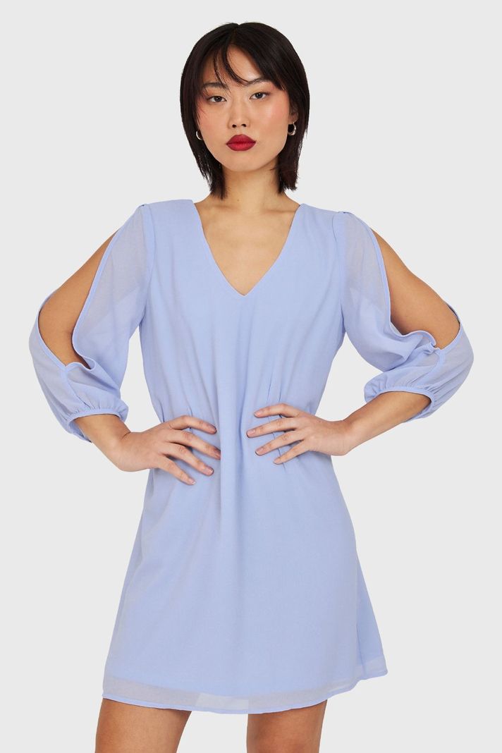 Vestido Corto Aberturas Mangas Celeste Nicopoly-0
