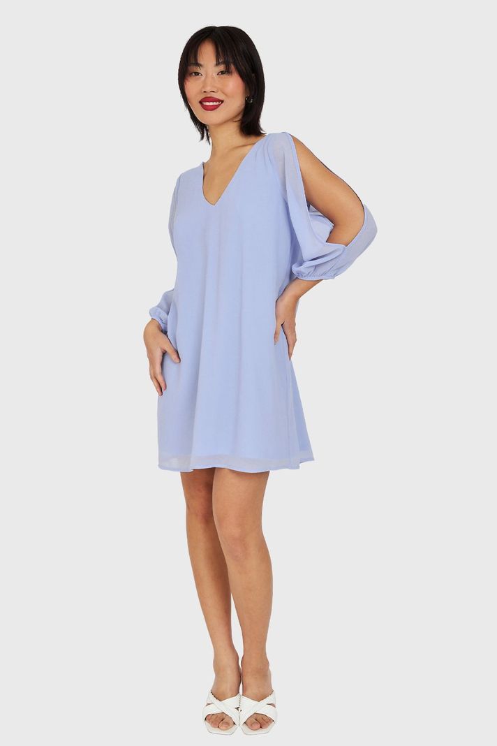 Vestido Corto Aberturas Mangas Celeste Nicopoly-1