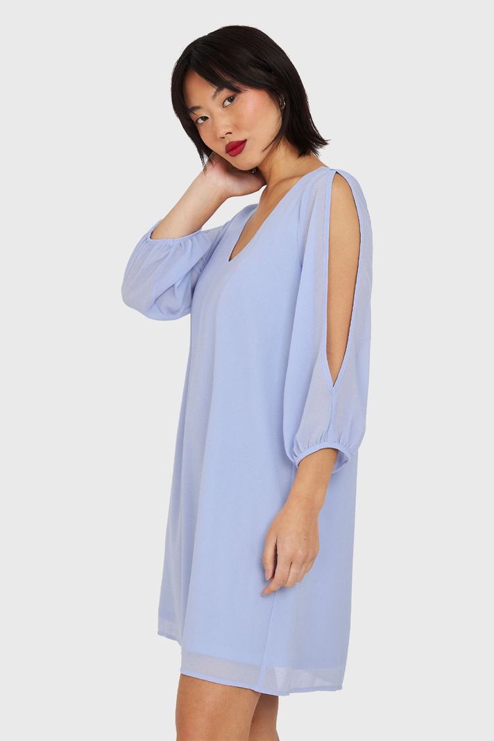 Vestido Corto Aberturas Mangas Celeste Nicopoly-2