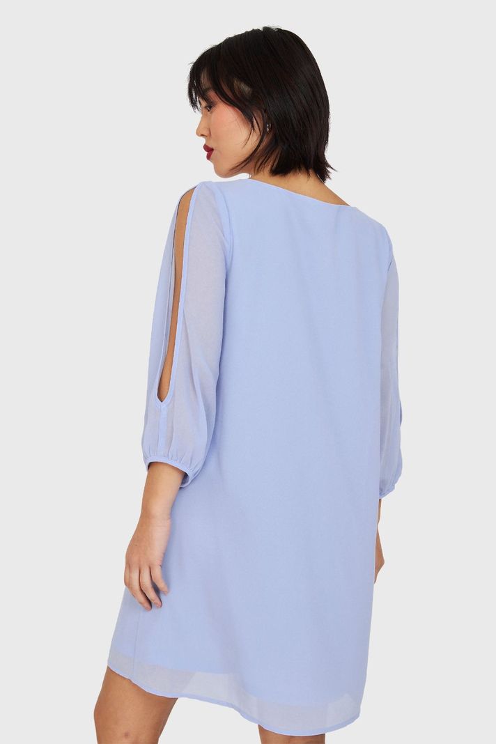 Vestido Corto Aberturas Mangas Celeste Nicopoly-3