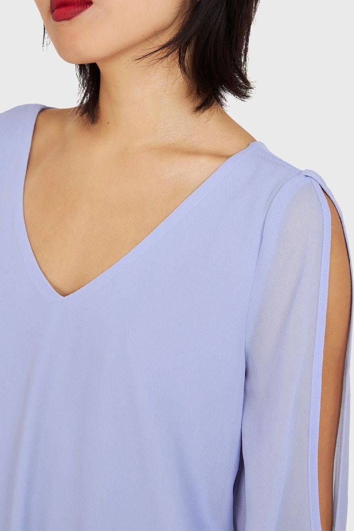 Vestido Corto Aberturas Mangas Celeste Nicopoly-5
