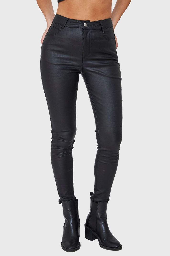 Calza Elasticada Skinny Tipo Encerada Negro Nicopoly-0