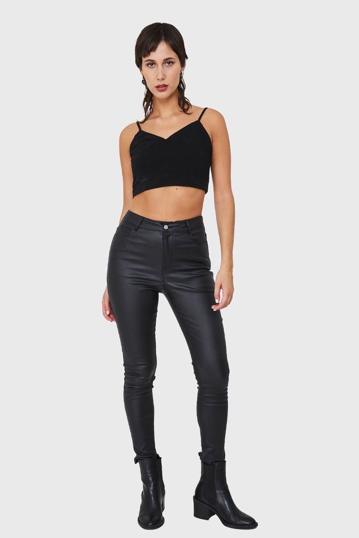 Calza Elasticada Skinny Tipo Encerada Negro Nicopoly-1