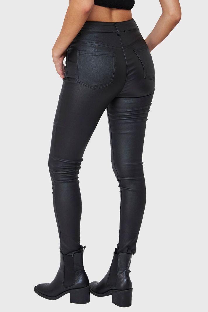 Calza Elasticada Skinny Tipo Encerada Negro Nicopoly-3
