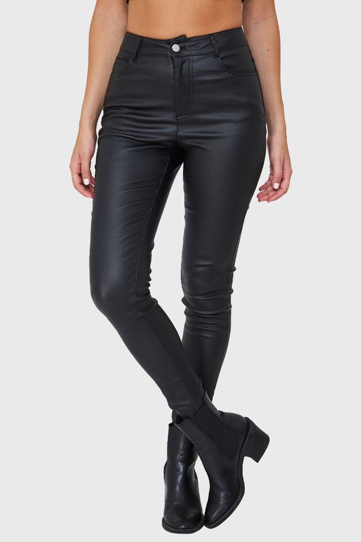 Calza Elasticada Skinny Tipo Encerada Negro Nicopoly-4