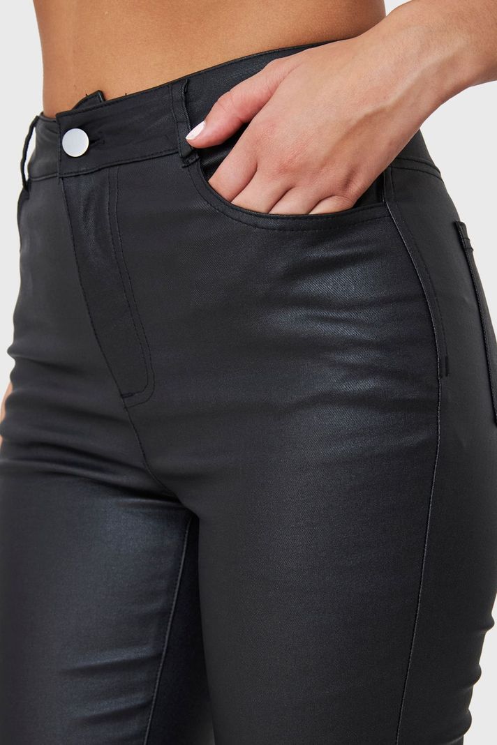 Calza Elasticada Skinny Tipo Encerada Negro Nicopoly-5
