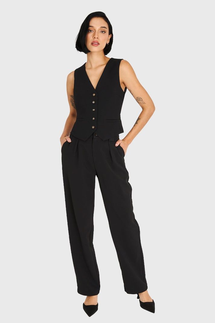 Pantalón Recto Con Pinzas Negro Nicopoly-1