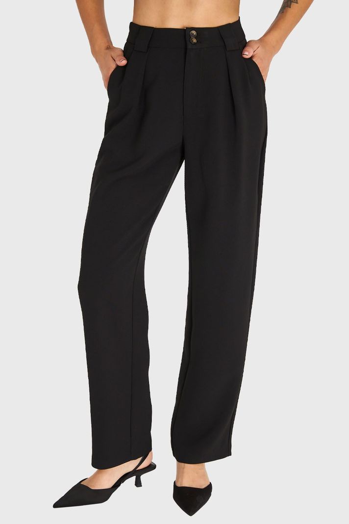 Pantalón Recto Con Pinzas Negro Nicopoly-4