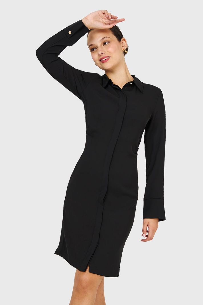 Vestido Pliegues En Cintura Negro Nicopoly-0