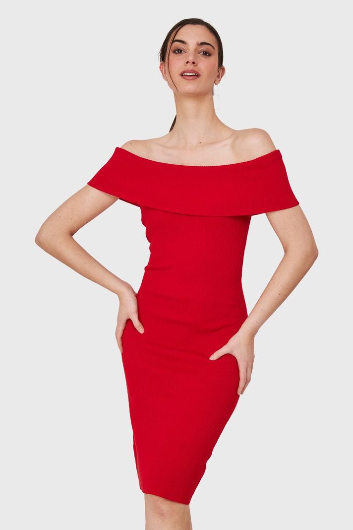 Vestido Acanalado Off The Shoulder Rojo Nicopoly-0