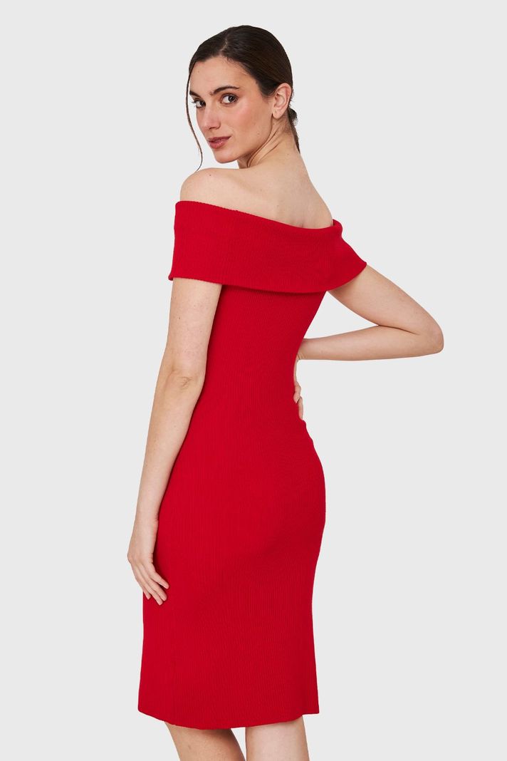 Vestido Acanalado Off The Shoulder Rojo Nicopoly-3