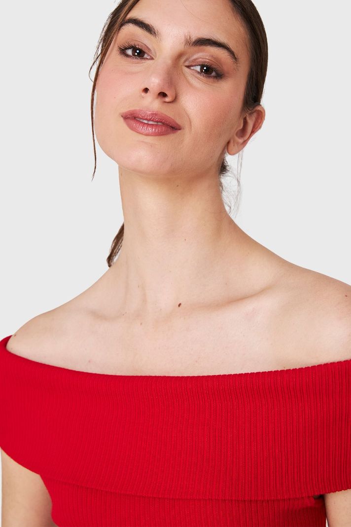 Vestido Acanalado Off The Shoulder Rojo Nicopoly-5