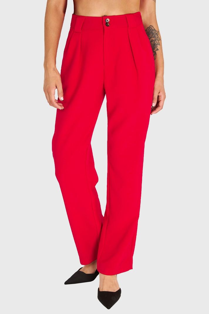 Pantalón Recto Con Pinzas Rojo Nicopoly-0