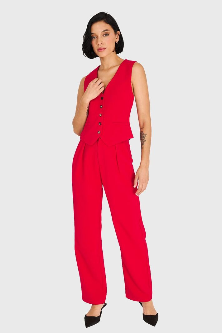 Pantalón Recto Con Pinzas Rojo Nicopoly-1