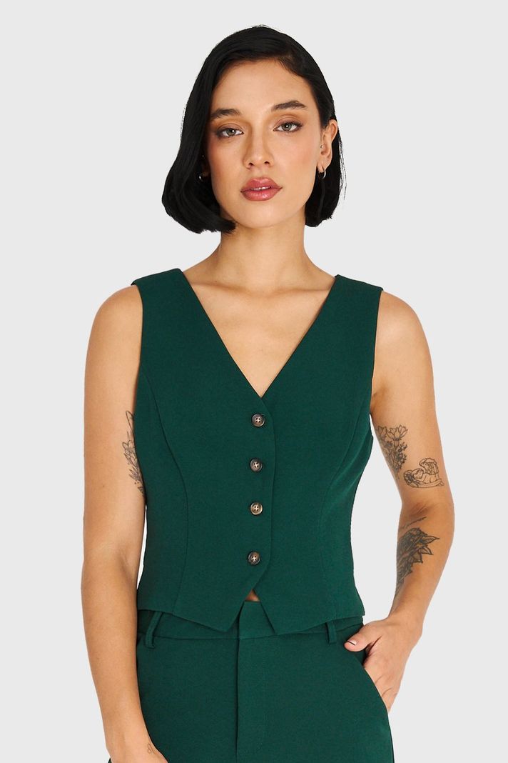 Gilet Básico 4 Botones Verde Oscuro Nicopoly-0
