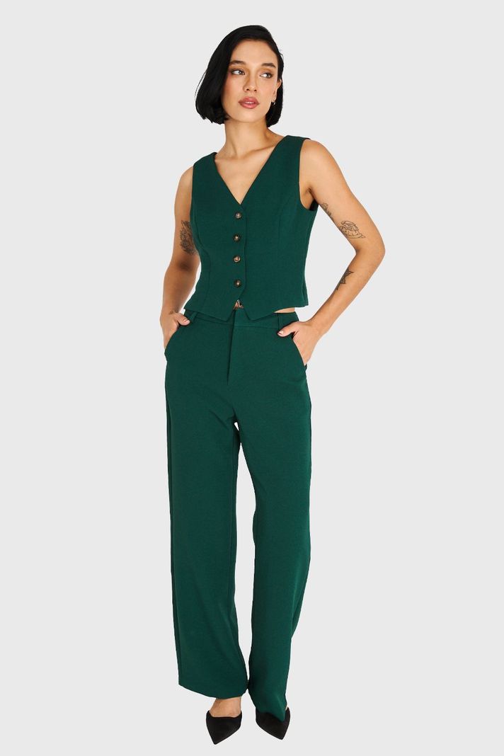 Gilet Básico 4 Botones Verde Oscuro Nicopoly-1