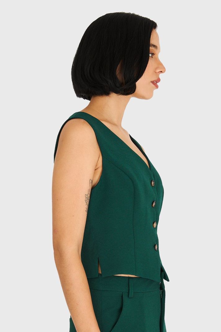 Gilet Básico 4 Botones Verde Oscuro Nicopoly-2