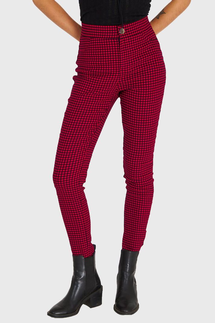 Calza Skinny Vichy Con Cierre Rojo Nicopoly-0