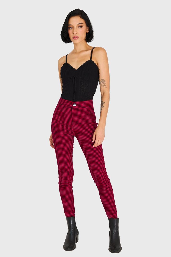 Calza Skinny Vichy Con Cierre Rojo Nicopoly-1