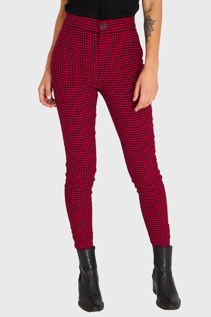 Calza Skinny Vichy Con Cierre Rojo Nicopoly-4