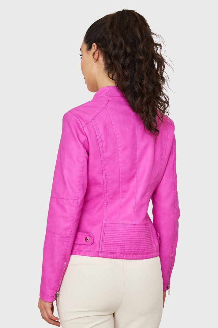 Chaqueta Cuello Mao Ecocuero Rosa Chicle Nicopoly-3