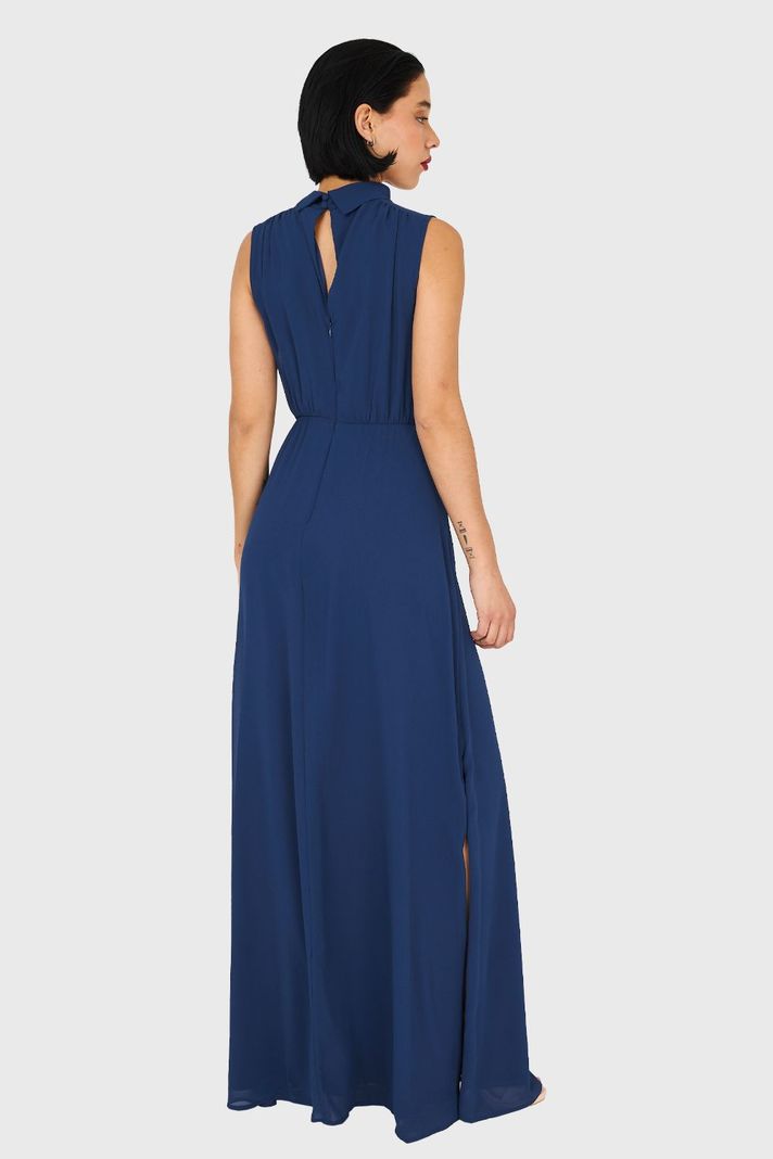 Vestido Cuello Alto Azul Marino Nicopoly-3