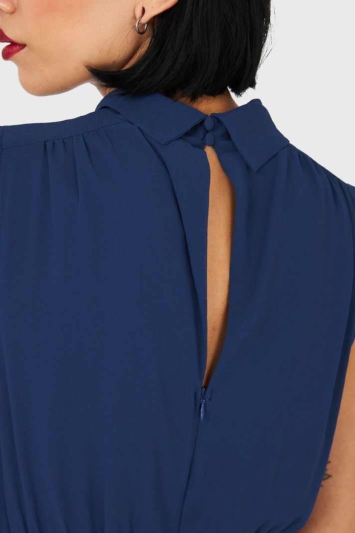 Vestido Cuello Alto Azul Marino Nicopoly-5
