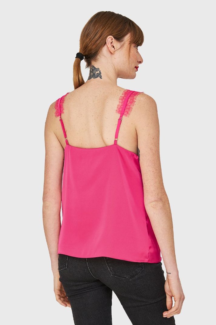 Blusa Satín Encaje Tirante Ancho Fucsia Nicopoly-3
