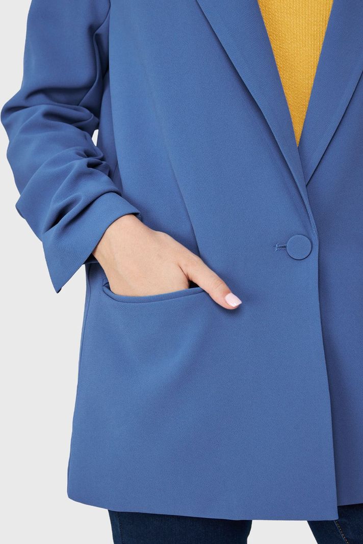 Blazer Largo Manga Drapeada Azul Medio Nicopoly-5