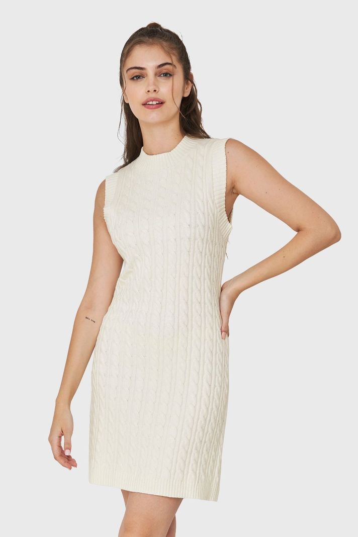 Vestido De Punto Trenzado Blanco Nicopoly-0