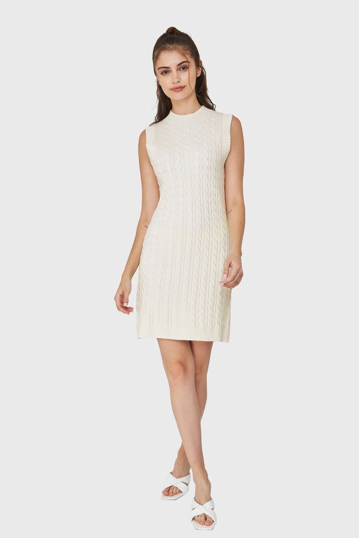 Vestido De Punto Trenzado Blanco Nicopoly-1