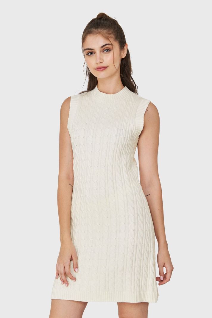 Vestido De Punto Trenzado Blanco Nicopoly-2
