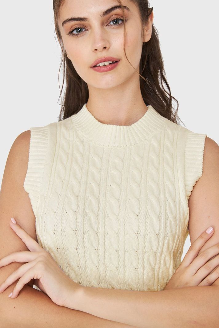 Vestido De Punto Trenzado Blanco Nicopoly-5