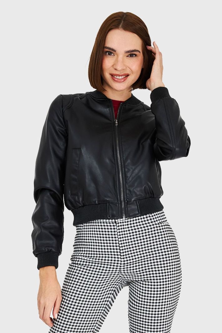 Bomber Ecocuero Negro Nicopoly-4