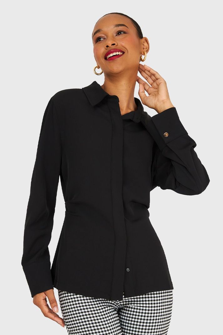Camisa Pliegues Cintura Negro Nicopoly-0