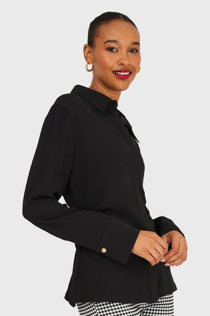 Camisa Pliegues Cintura Negro Nicopoly-2