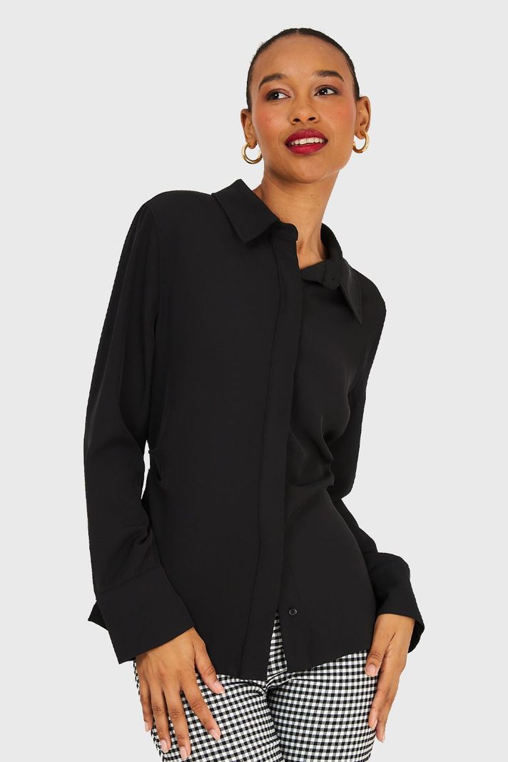 Camisa Pliegues Cintura Negro Nicopoly-4