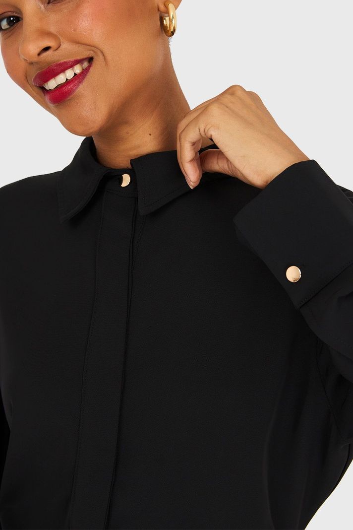 Camisa Pliegues Cintura Negro Nicopoly-5
