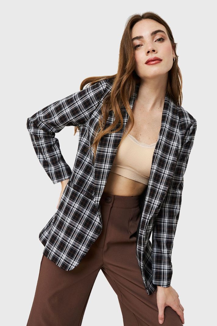 Blazer Escocés Negro Nicopoly-0