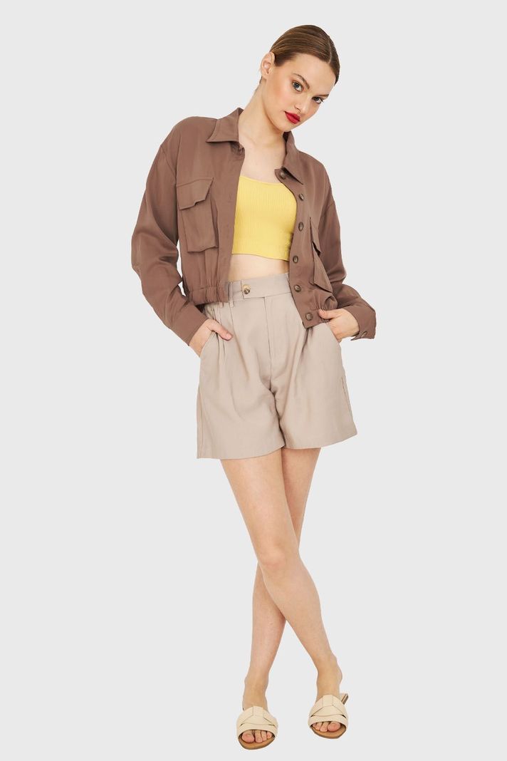 Blusa Bolsillos Cargo Café Nicopoly-1