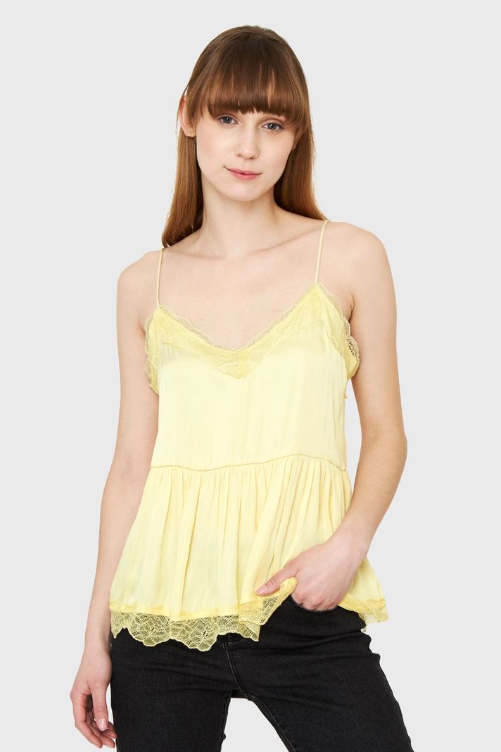 Top Tipo Satín Peplum Amarillo Nicopoly