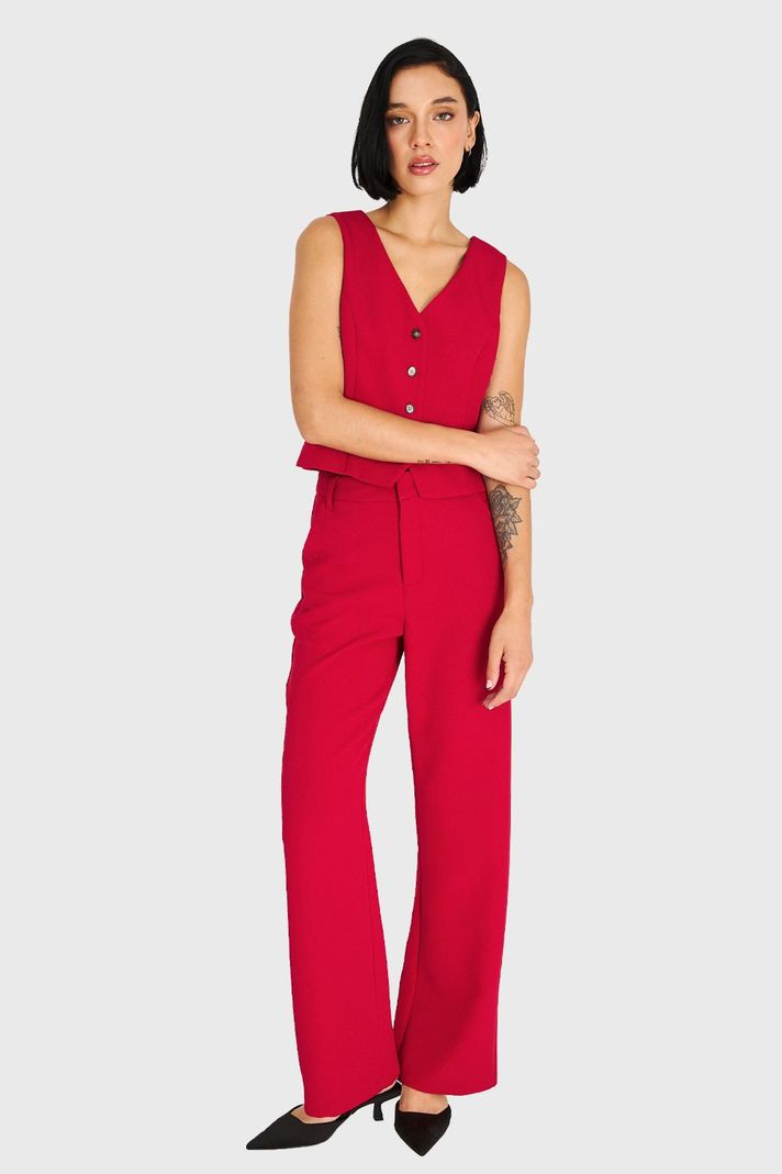 Pantalón Pierna Ancha Con Pasador Rojo Oscuro Nicopoly-1