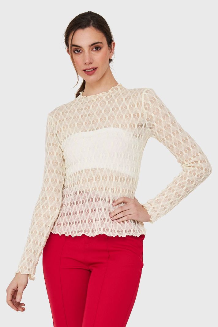 Polera Transparente De Encaje Blanco Invierno Nicopoly-0