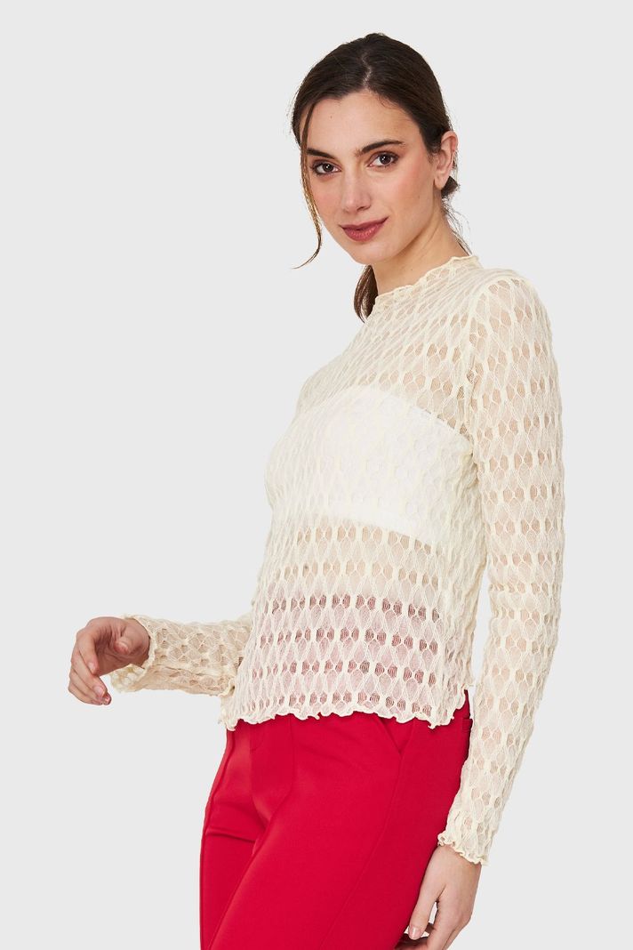 Polera Transparente De Encaje Blanco Invierno Nicopoly-2
