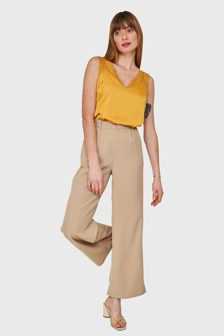 Blusa Satín Encaje Tirante Ancho Mostaza Nicopoly-1